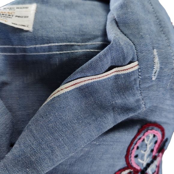 Vintage 70s Embroidered Work Shirt Size L Chambray De Colores Chicken - Picture 15 of 16